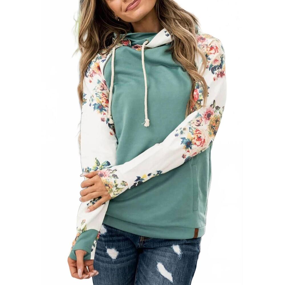 NEW AMPERSAND AVE once & floral doublehood sweatshirt in green